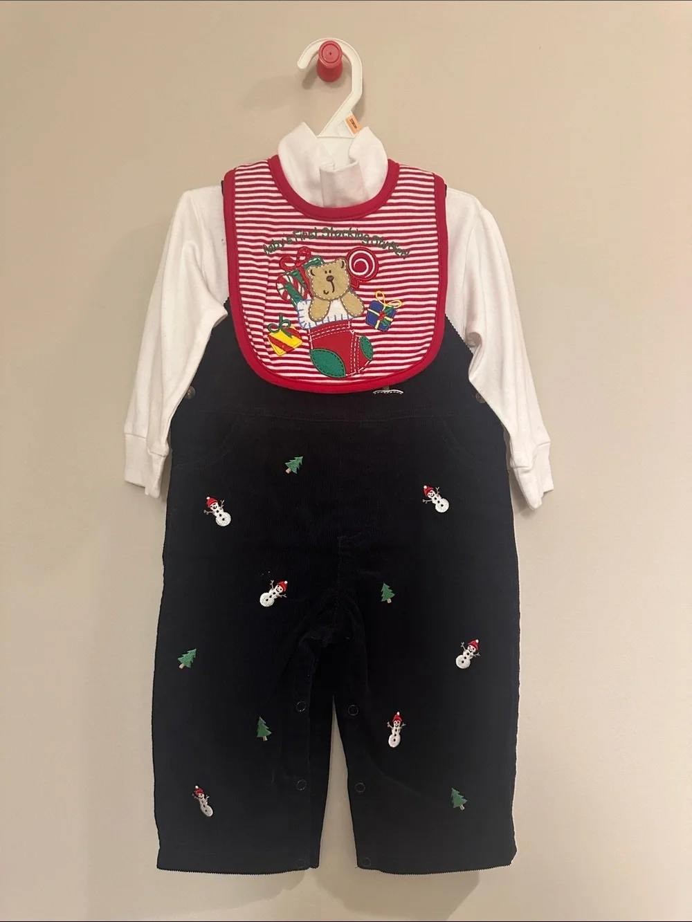 Good Lad of Philadelphia Navy Corduroy Overall with Holiday Bib and White Tee